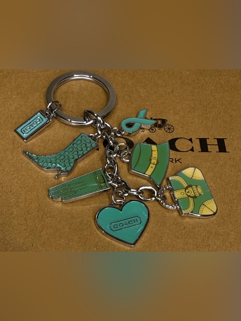 Coach Vintage Teal Cervical Cancer Awareness Bag Charm Keychain Silver Hardware